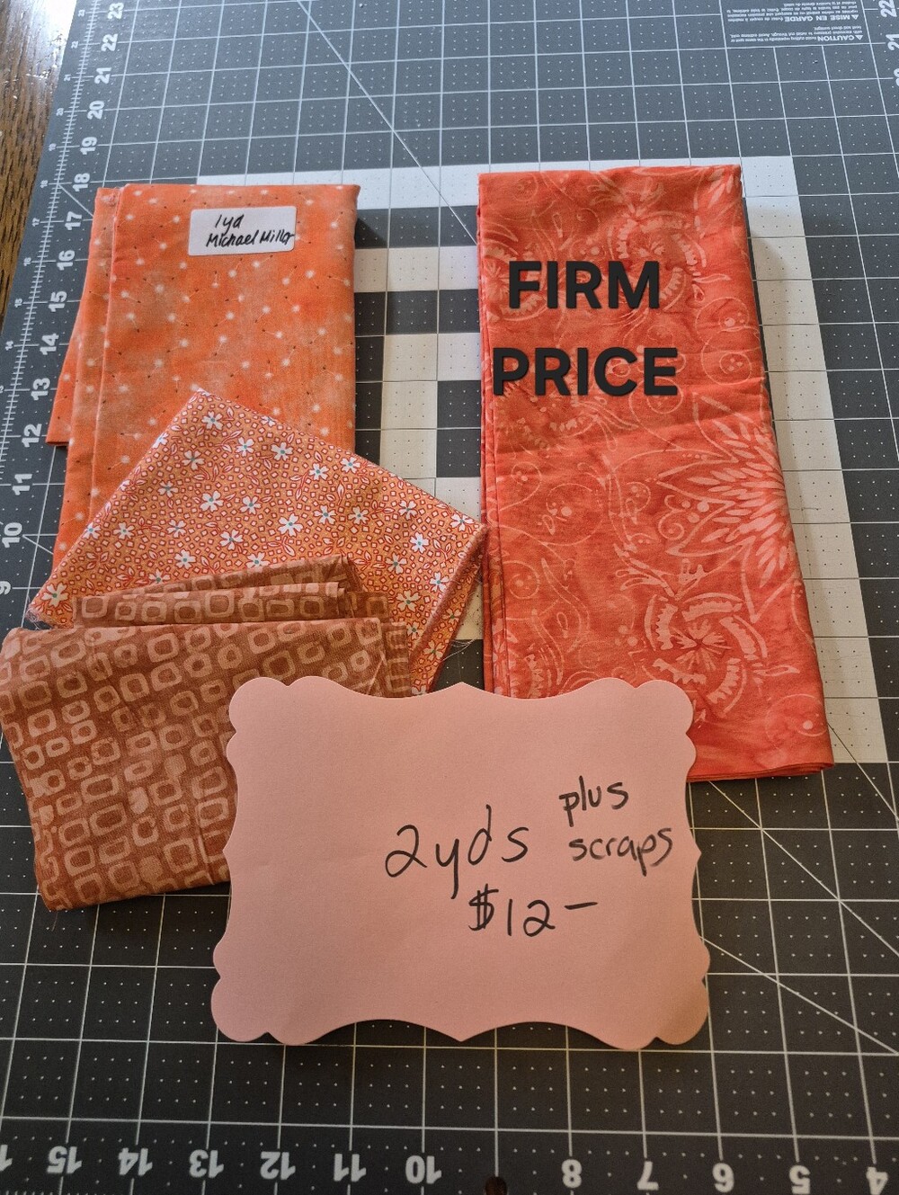 Orange Quilting Fabric Two One Yard Cuts Each Plus Svraps!  Fabric Bundle